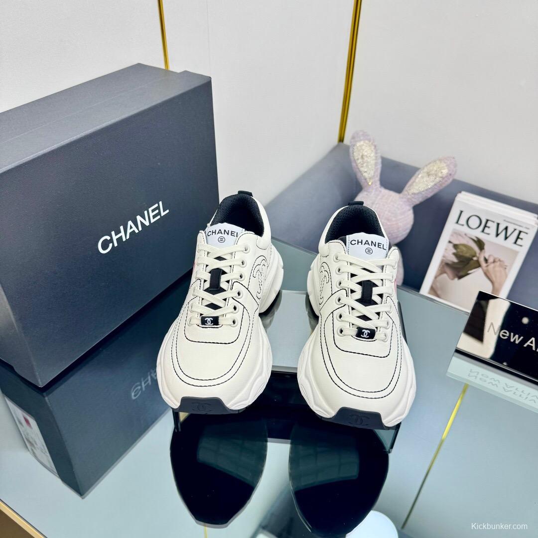 2025 Women Chanel White Leather Sneakers