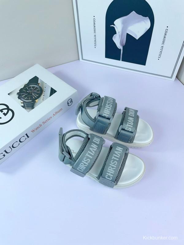 2025 Kids Dior Grey Black Fabric Sandals