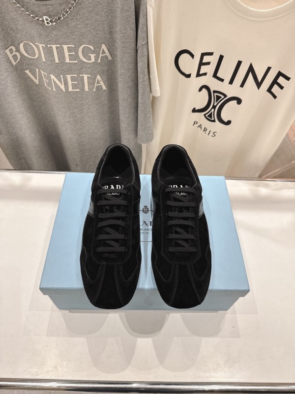 2025 Unisex Prada Black Suede Leather Casual Shoes KFY00300