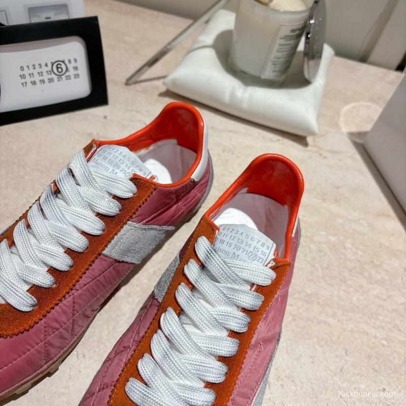 2025 Unisex Maison Margiela Pink Orange Nylon Suede Leather Sneakers Vintage Effect