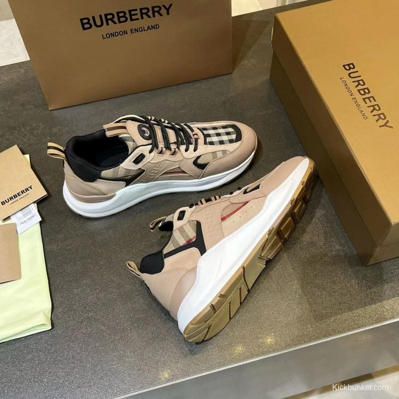 2025 Unisex Burberry Beige Black Suede Leather Cotton Sneakers Vintage Check MJ00380