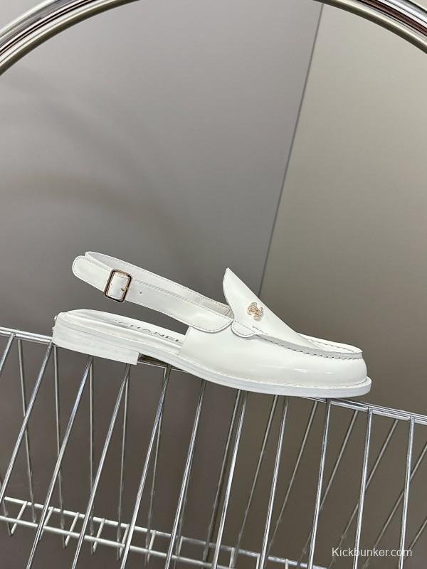 2025 Women Chanel White Leather Loafers