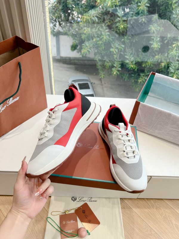 2024 Unisex Le Parmentier Red White Black Mesh Leather Sneakers