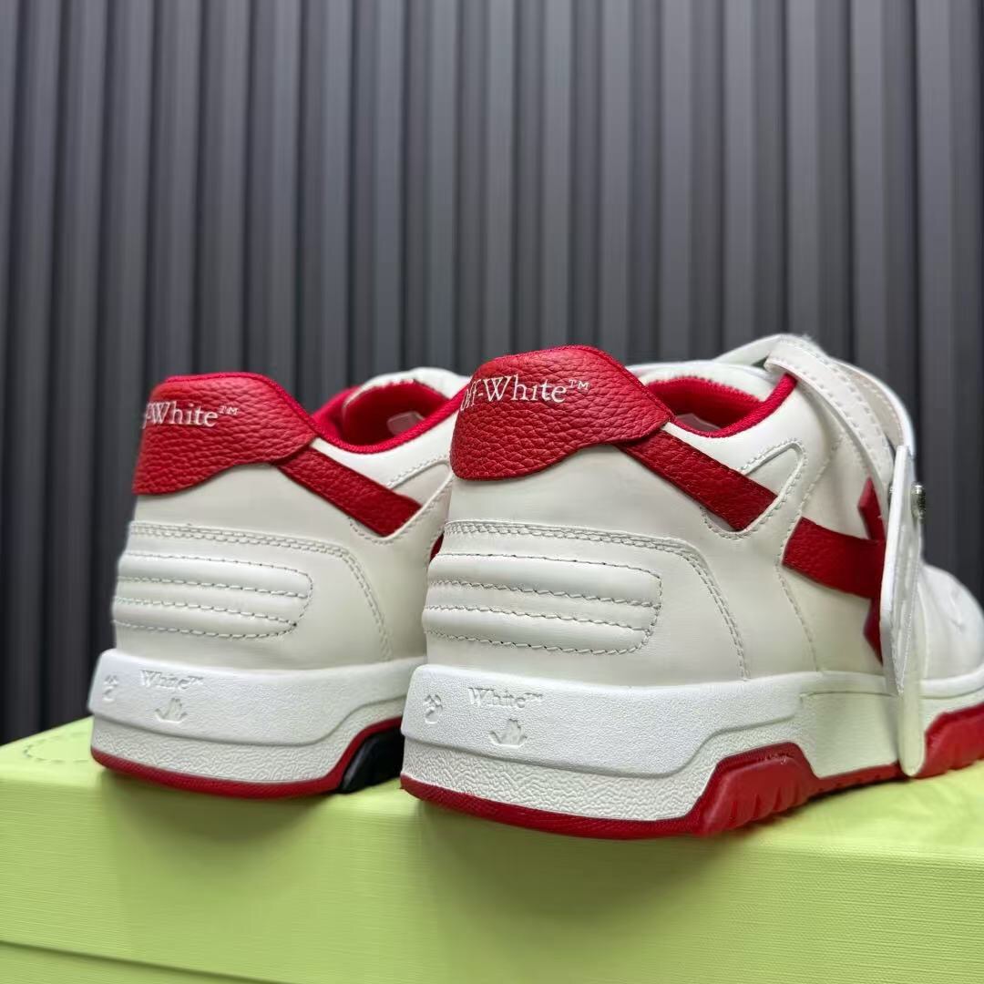 2025 Unisex Off-White White Red Leather Sneakers KFY00320