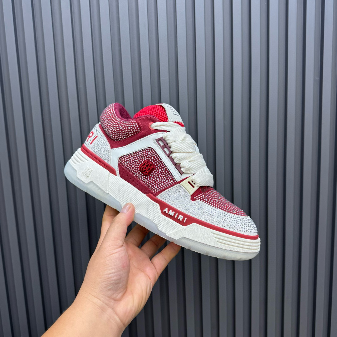 2024 Unisex Amiri Red White Leather Mesh Sneakers MJ00410