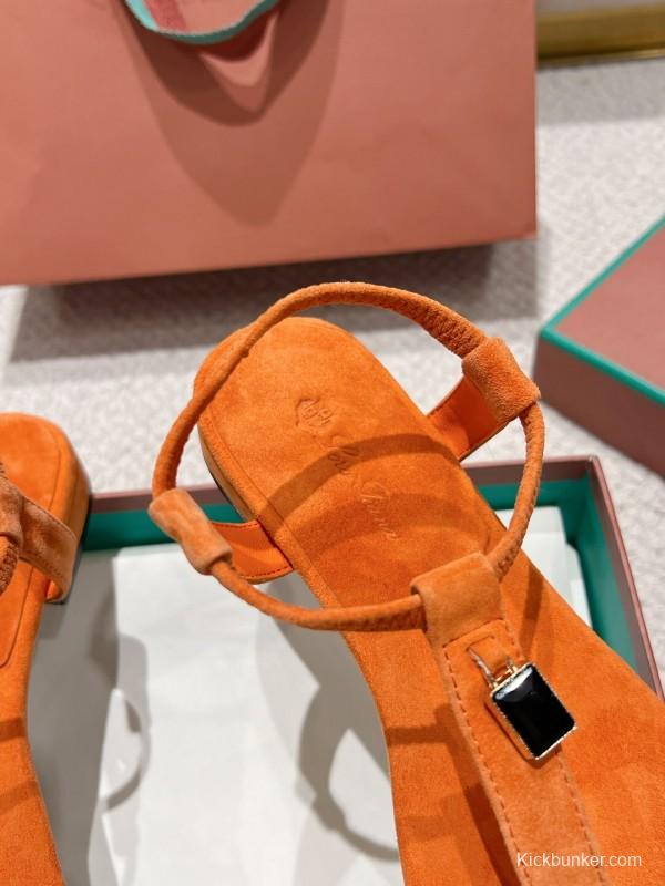 2025 Slippers Loro Piana Orange Suede Slippers LY00300