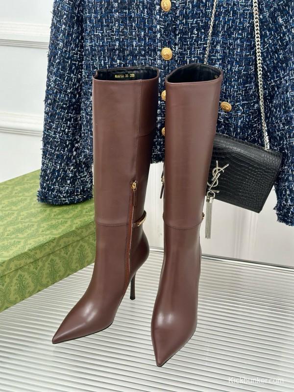 2024 Women Gucci brown leather boots chain MJ00550
