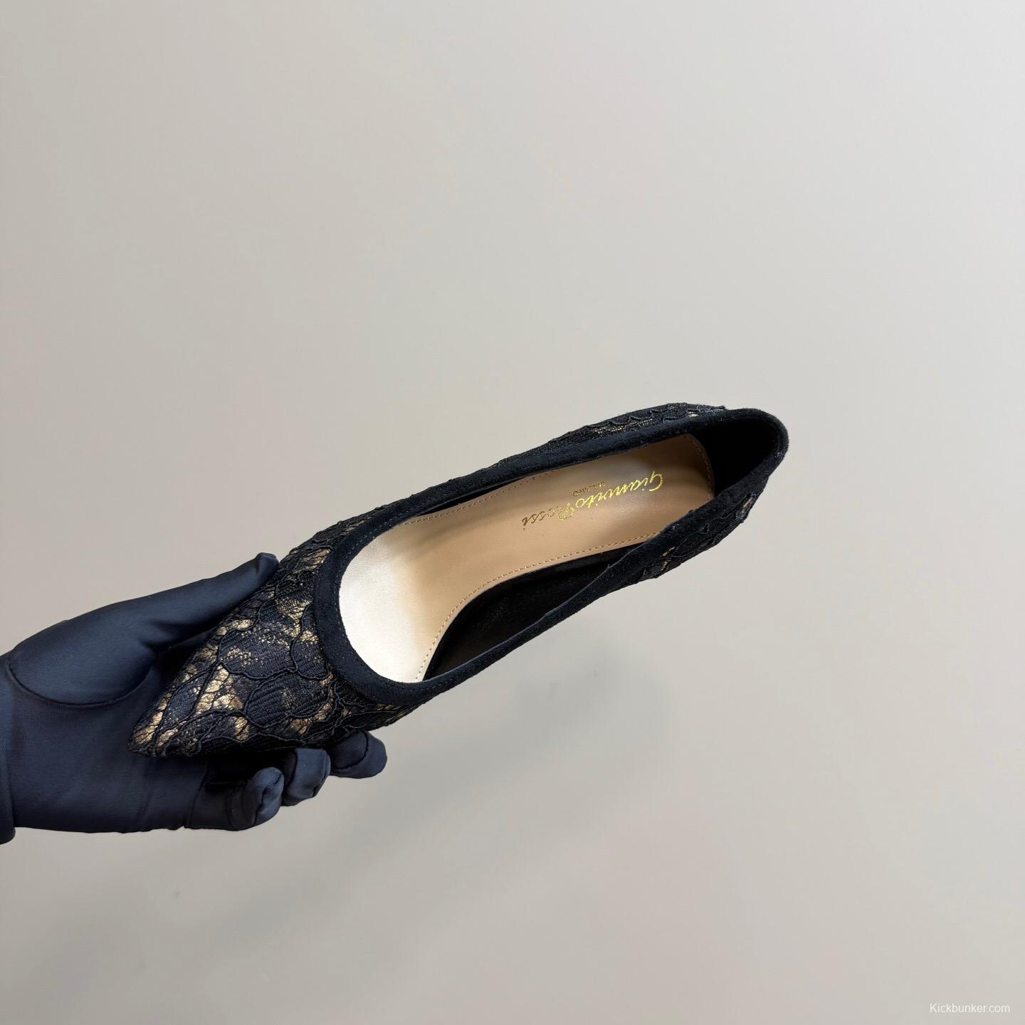 2025 Women Gianvito Rossi Black Lace Leather High Heel KFY00280