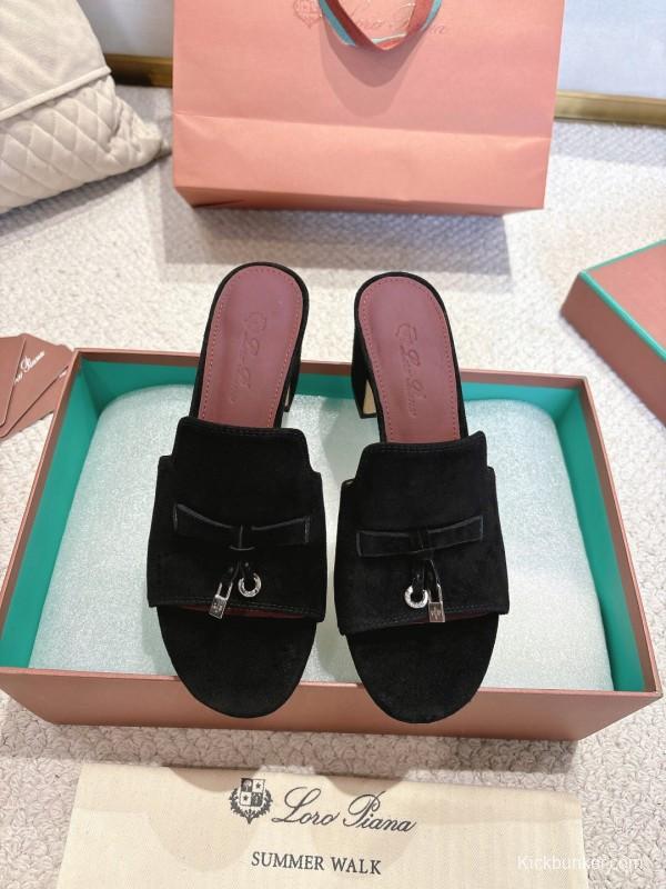 2025 Women LP Black Suede Sandals LY00290