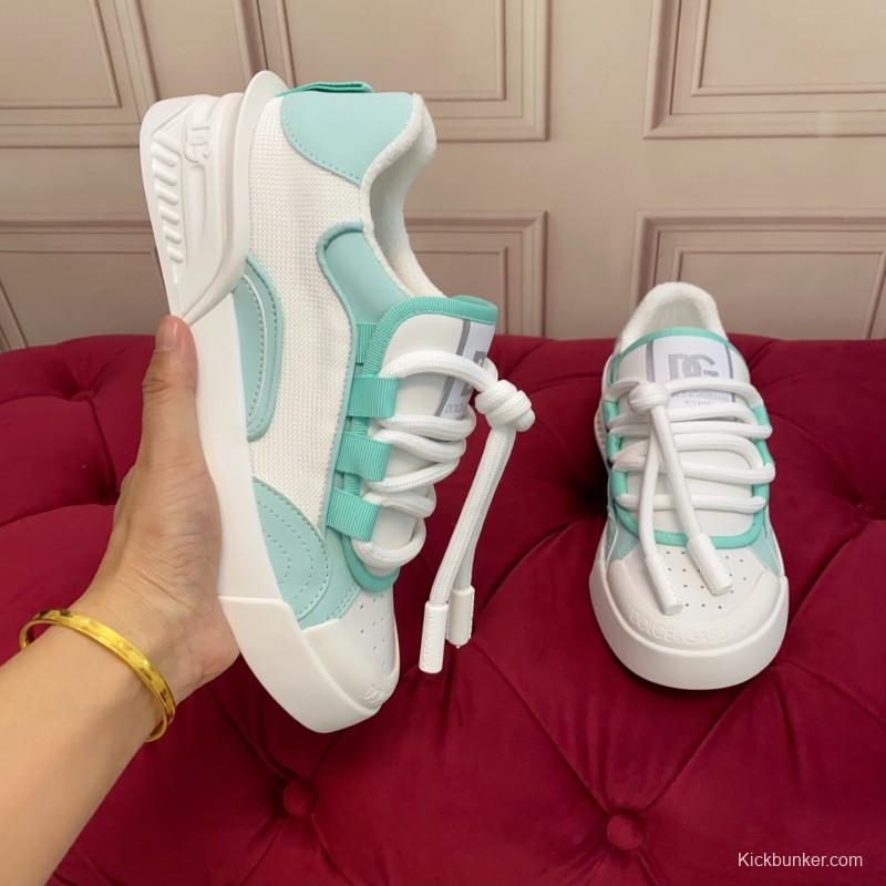 2025 Women Dolce & Gabbana White Mint Leather Mesh Sneakers