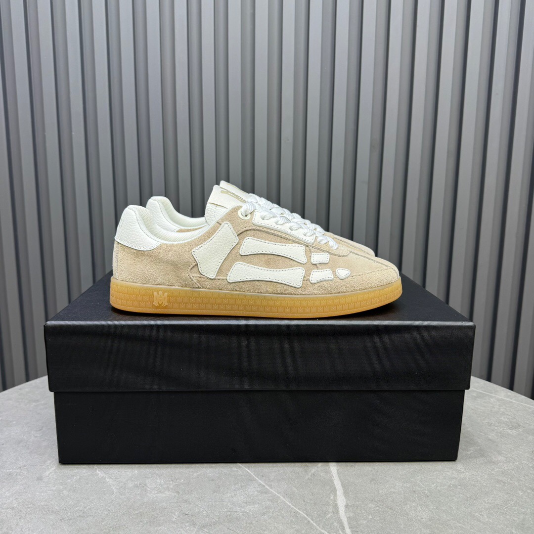 2025 Unisex Amiri Bone White Beige Leather Suede Sneakers LY00280