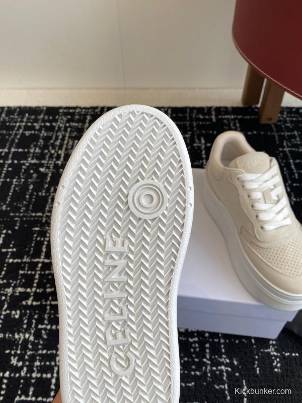 2025 Women Celine Beige Suede Platform Sneakers KFY00320