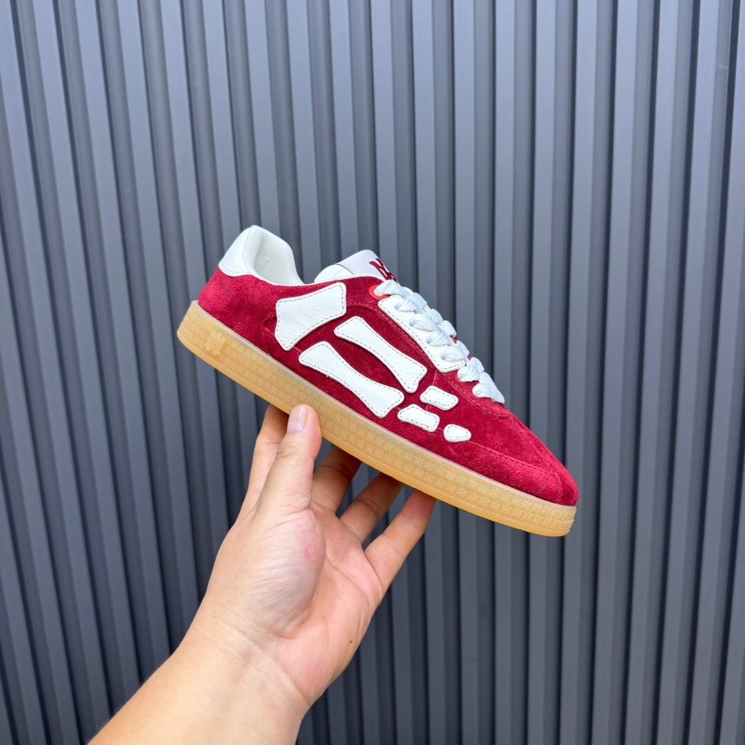 2025 Unisex Amiri Red White Suede Leather Sneakers Skeleton Pattern LY00280