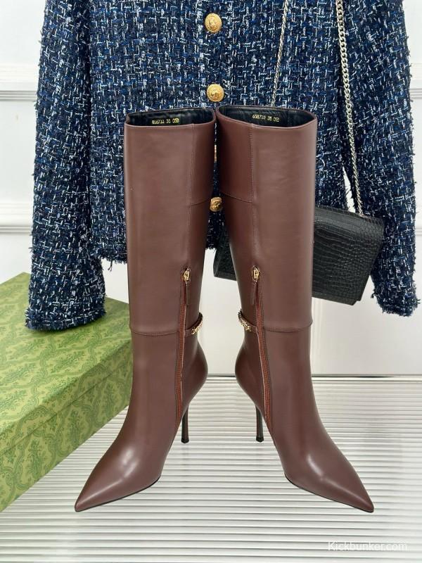 2024 Women Gucci brown leather boots chain MJ00550