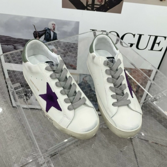 2025 Women GGDB White Purple Leather Sneakers