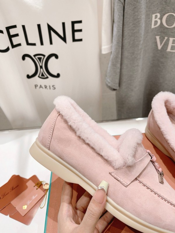 2024 Women LP Pink Suede Shearling Loafers MJ00300