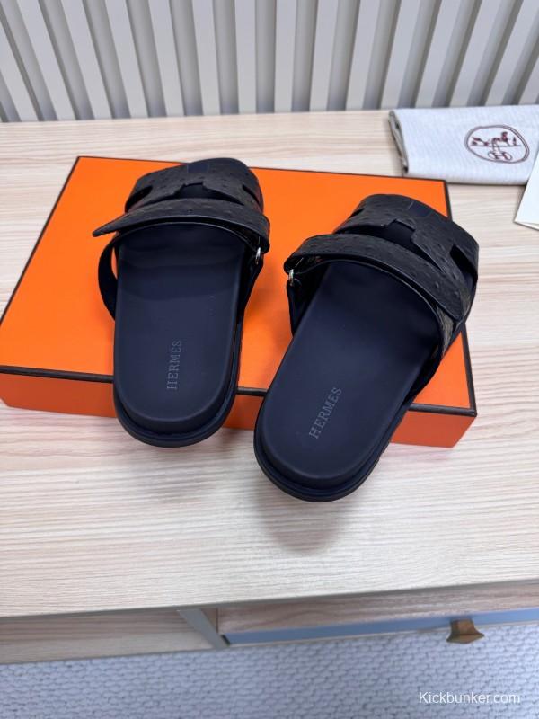 2025 Slippers Hermès Black Leather Slippers