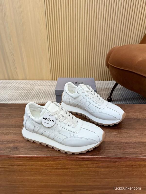2025 Unisex HOGAN White Leather Suede Sneakers H671