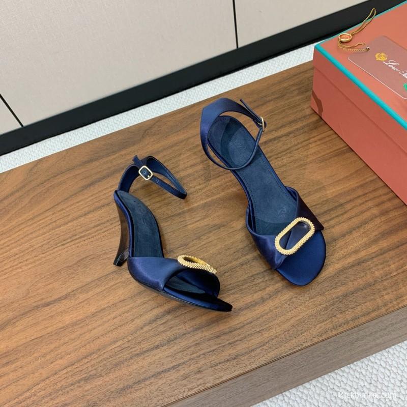 2025 Women Le Parmentier Navy Silk Sandals KFY00280