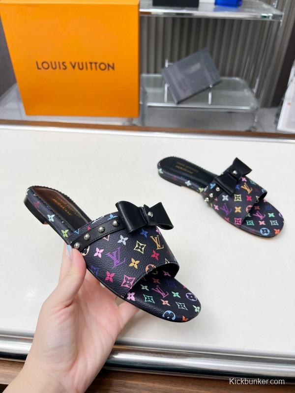 2025 Women Louis Vuitton Multicolor Leather Slippers Monogram LY00200