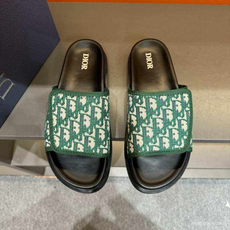 2024 Slippers Dior Green Canvas Slippers MJ00180