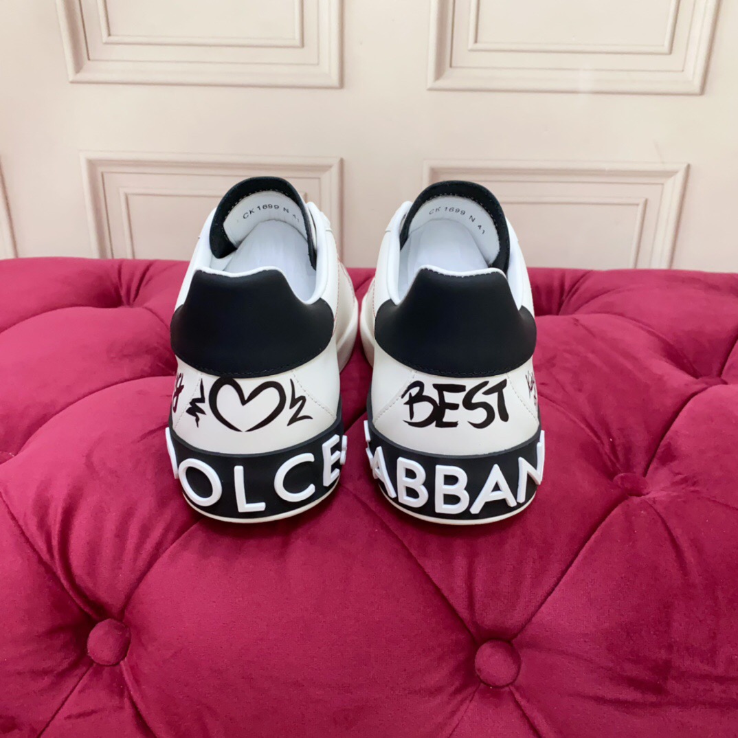 2025 Women Dolce & Gabbana White Black Leather Sneakers LY00340(F)