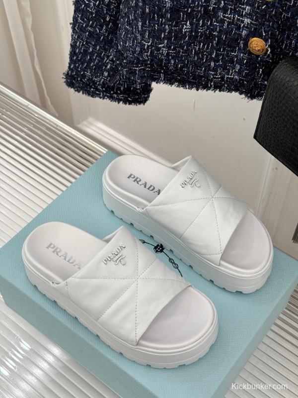2025 Slippers Prada White Leather Slippers