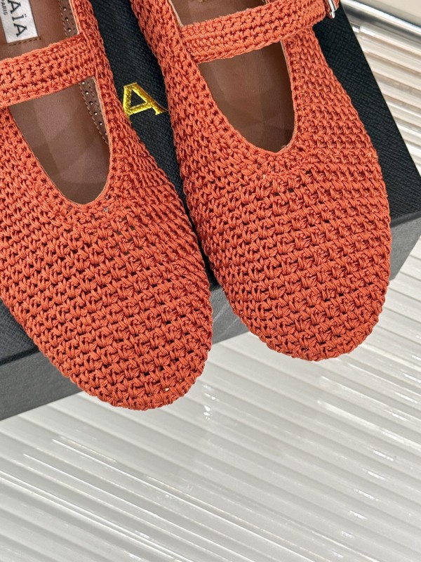 2025 Women AlAIA Orange Knitted Leather Mary Jane KFY00310