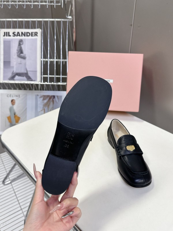 2025 Women Miu Miu Black Leather Loafers
