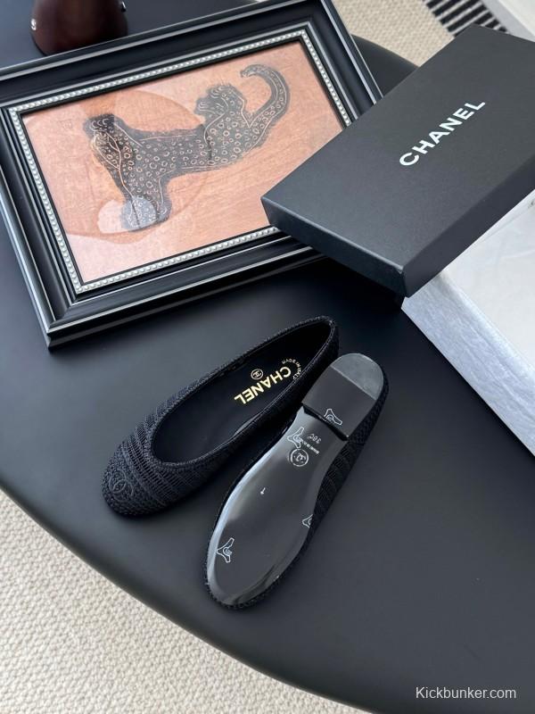 2025 Women Chanel Black Mesh Ballet Flats LY00280