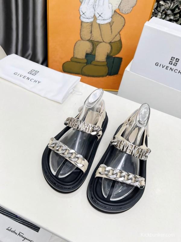 2025 Women Givenchy White Leather Sandals Chain Detail LY00260