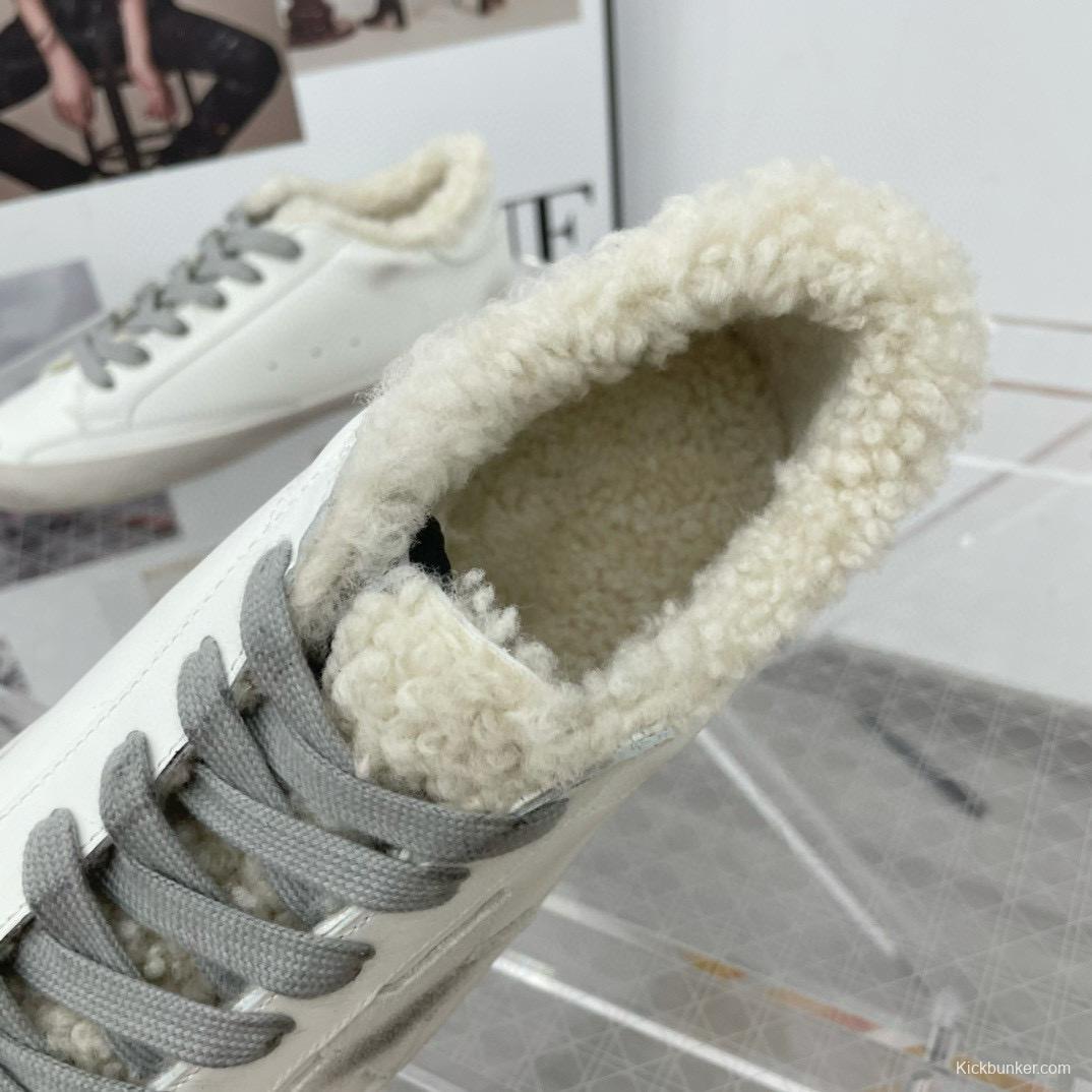 2025 Women GGDB White Grey Leather Shearling Sneakers