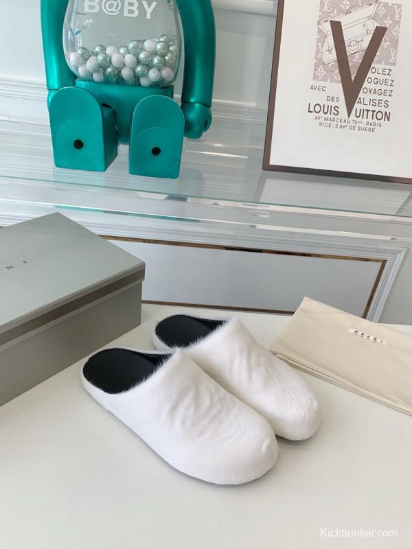 2024 Unisex Marni White Leather Slippers