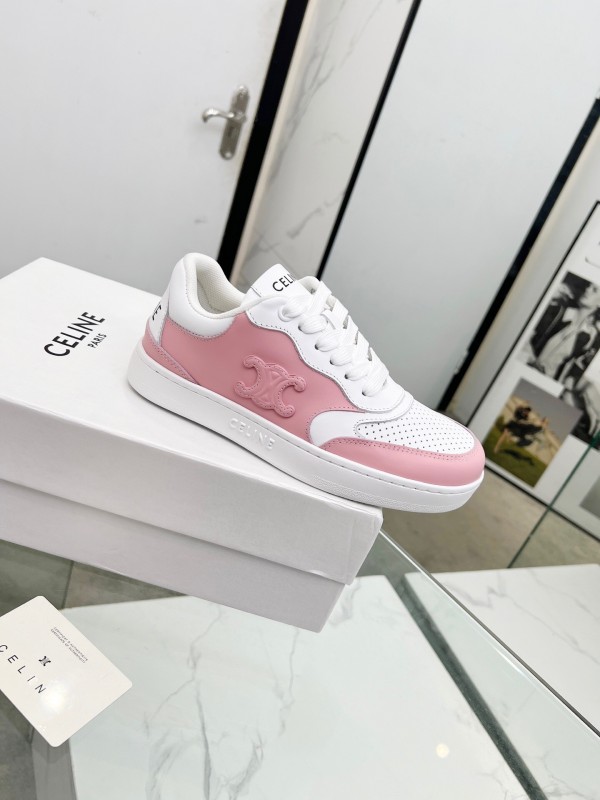 2025 Women CELINE White Pink Leather Sneakers