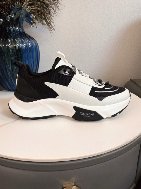 2024 Unisex Valentino black white leather mesh sneakers