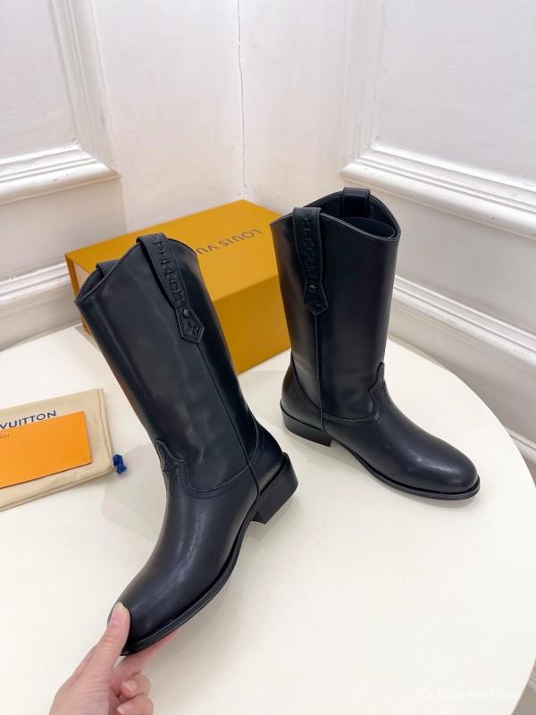 2024 Women Louis Vuitton Black Leather Boots MJ00440