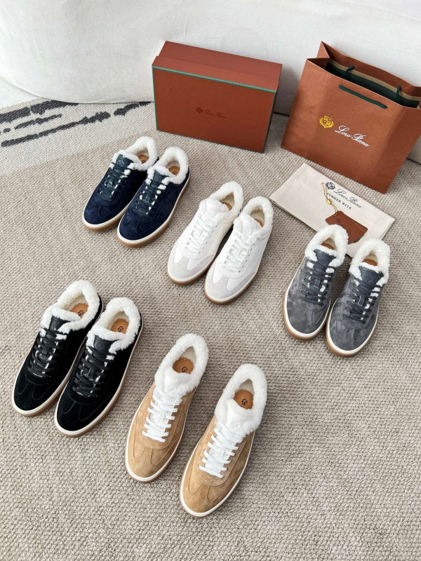 2024 Women Le Parmentier Navy Suede Shearling Sneakers MJ00350