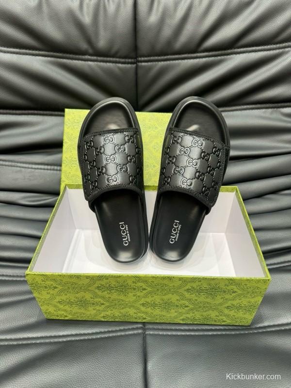 2024 Slippers Gucci Black Leather Slippers MJ00200