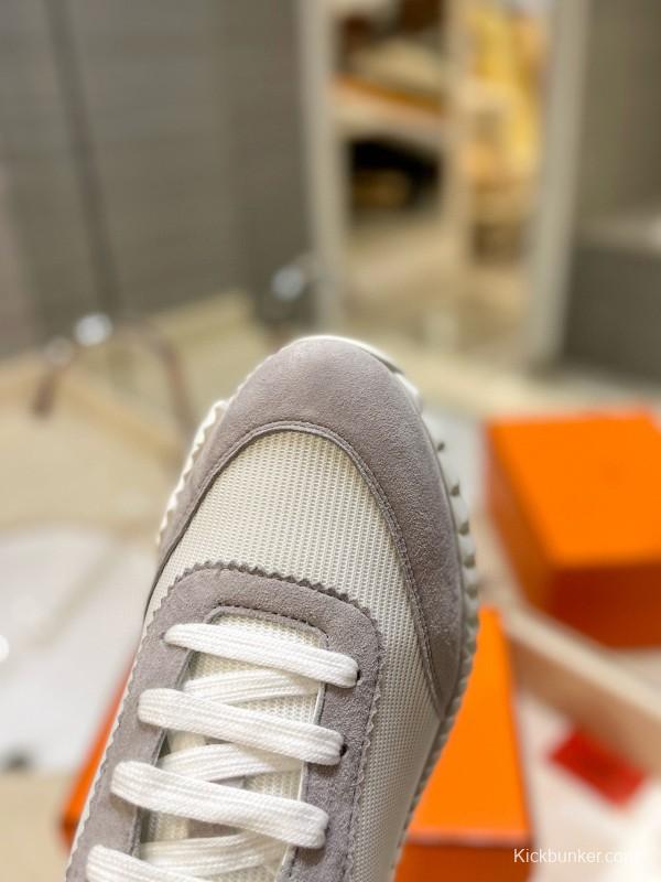 2024 Unisex Hermès White Gray Suede Mesh Sneakers MJ00320