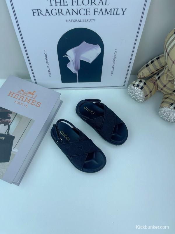 2025 Kids Gucci Black Leather Sandals