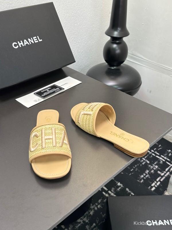 2025 Women Chanel Beige Fabric Sandals
