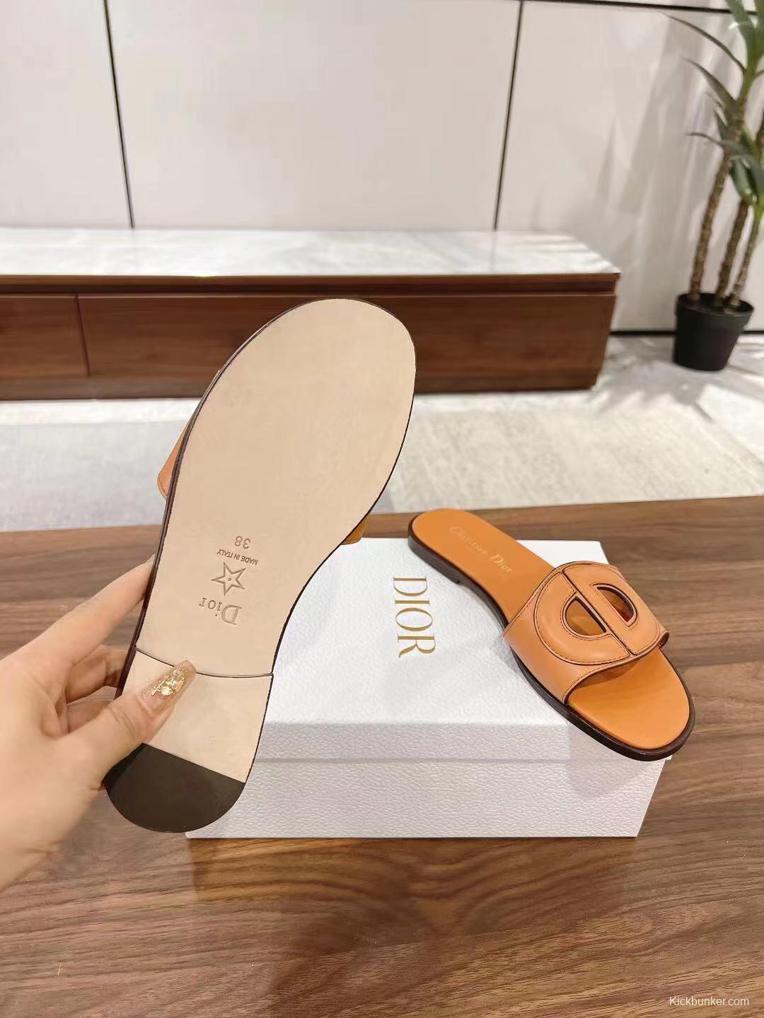 2025 Slippers Dior Brown Leather Slippers LY00260