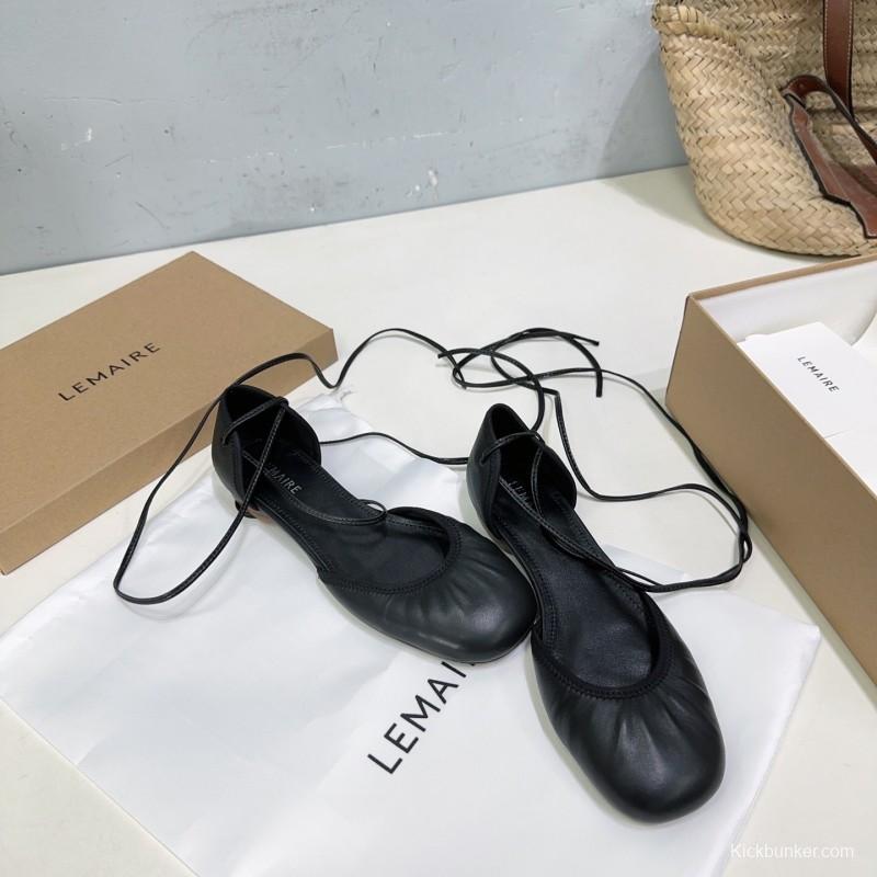 2025 Women LEMAIRE Black Calf Leather Mary Jane Lace-up KFY00300