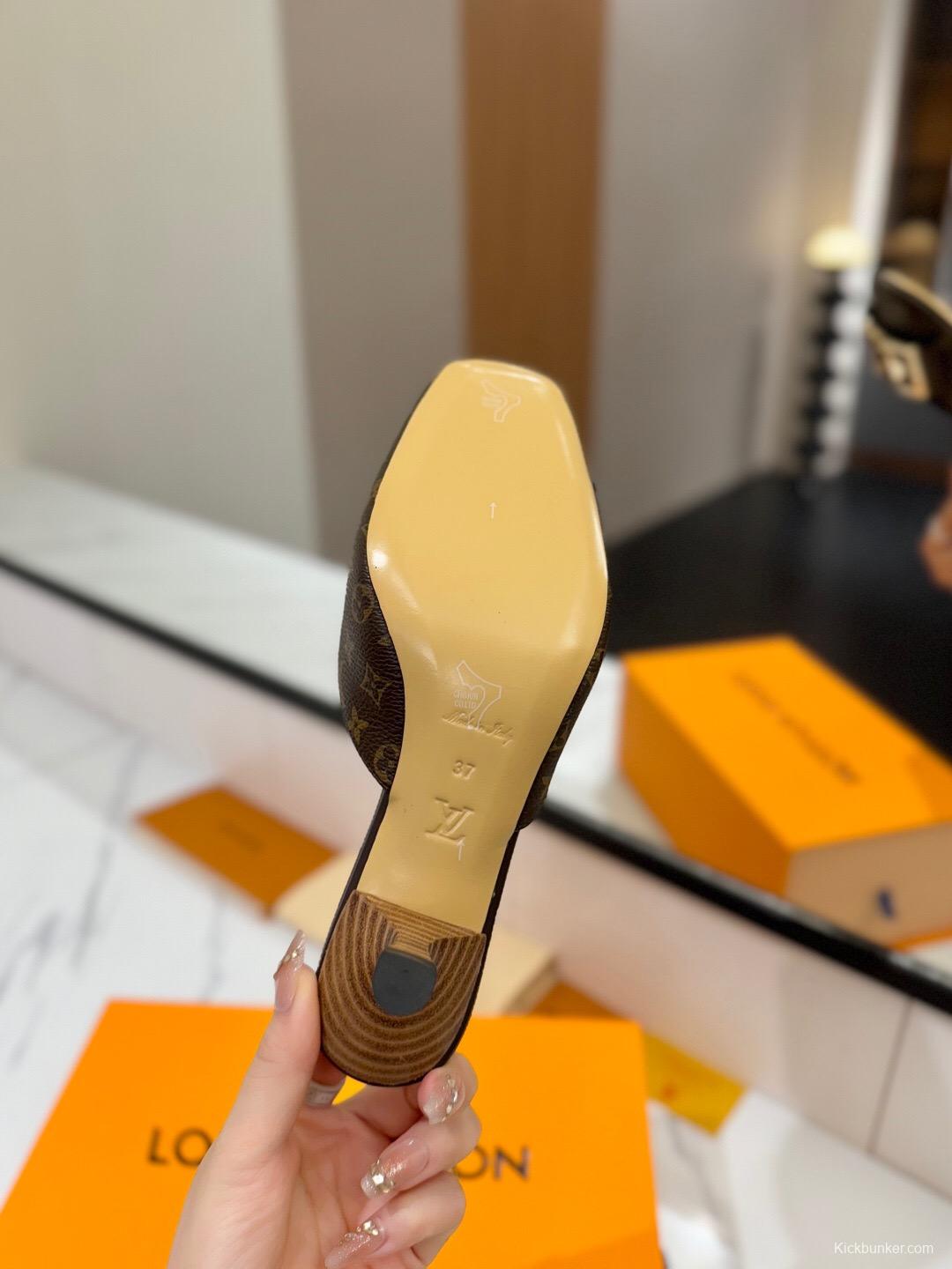 2025 Women Louis Vuitton Brown Leather Mules KFY00320