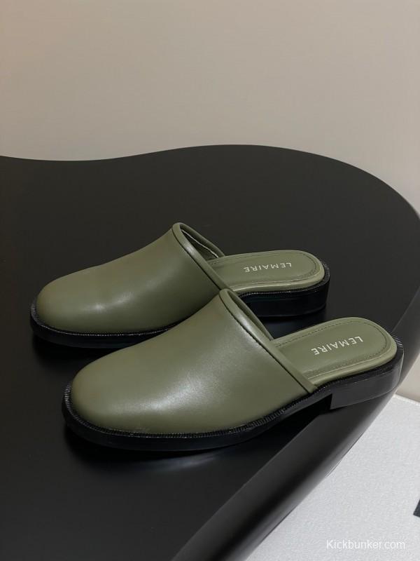2025 Slippers Lemaire Green Leather Slippers KFY00310