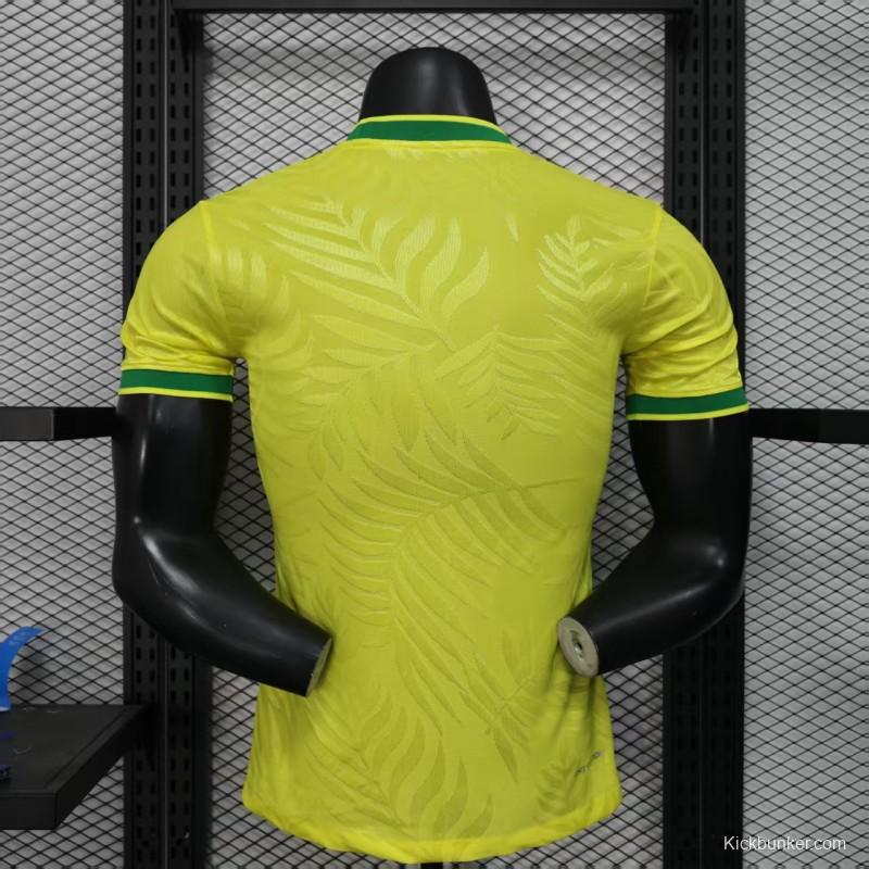 Player Version 2025 Brazil Yellow with Green Animal Pattern Jersey
