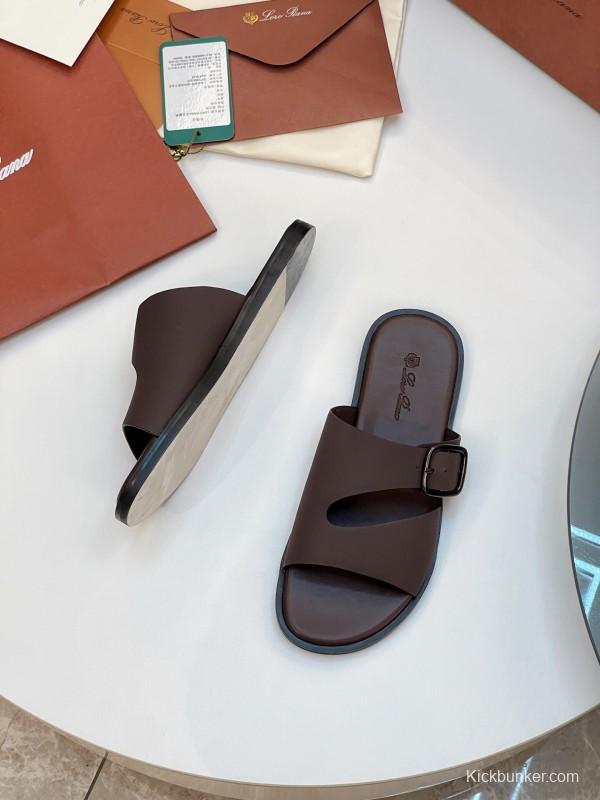 2025 Men Le Parmentier Brown Leather Slippers AS00250