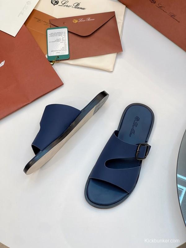 2025 Men Loro Piana Blue Leather Slippers AS00250