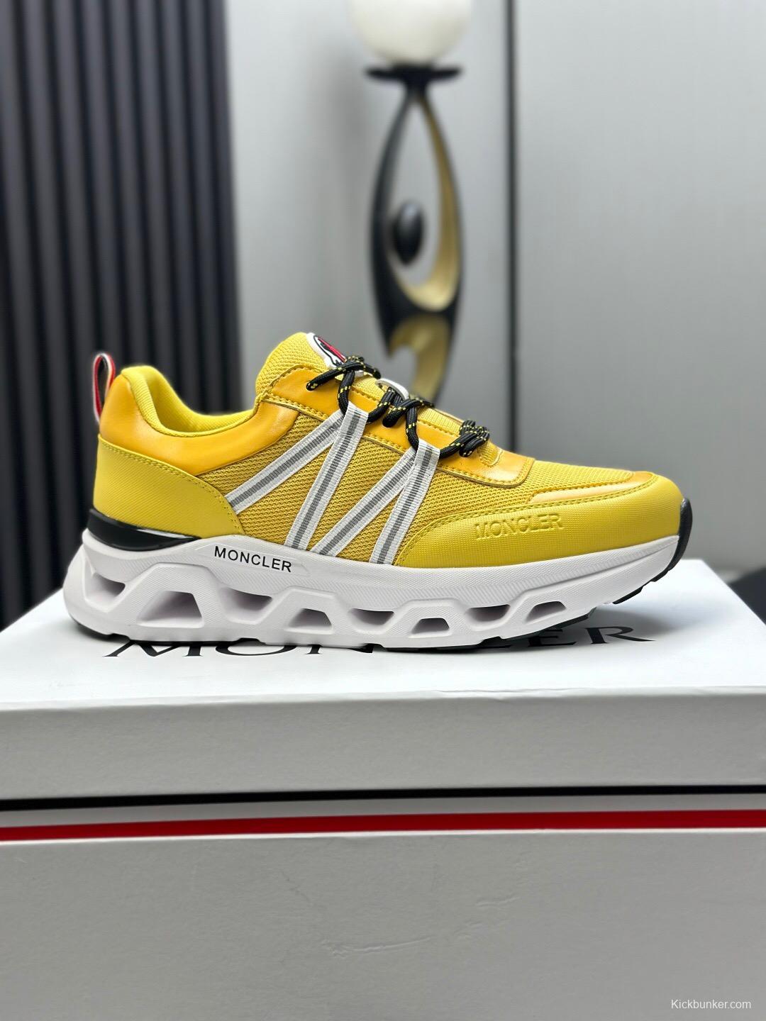 2025 Unisex Moncler Yellow Nylon Mesh Outdoor Sneakers KFY00390