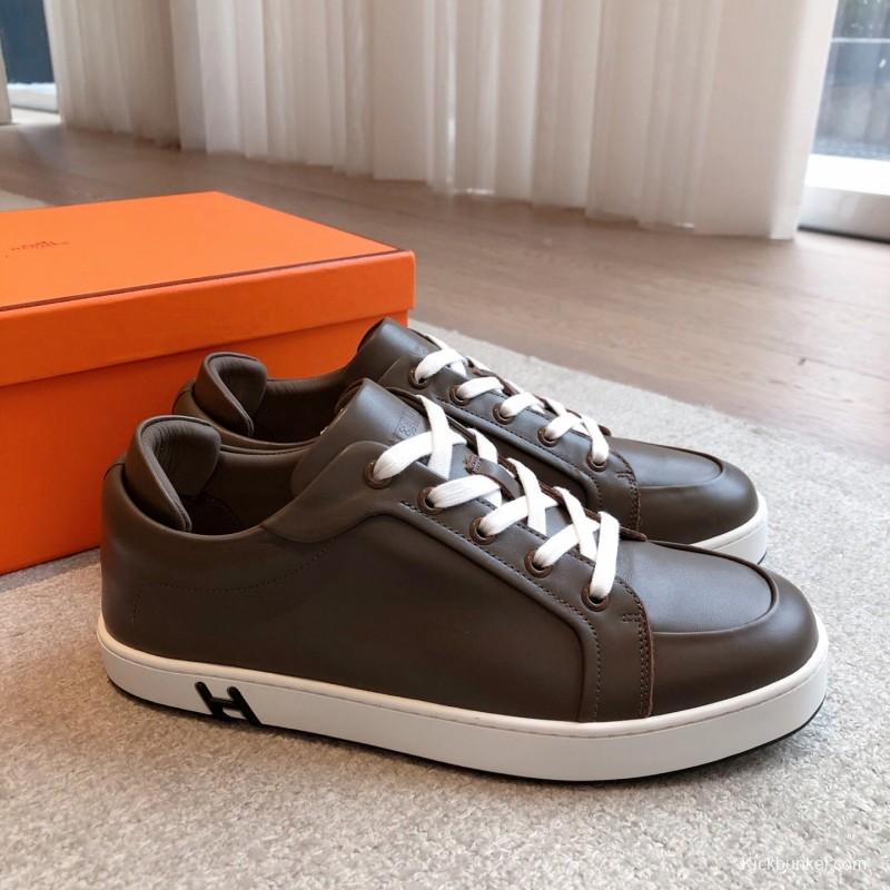 2025 Men Hermès Brown Leather Sneakers AS00380